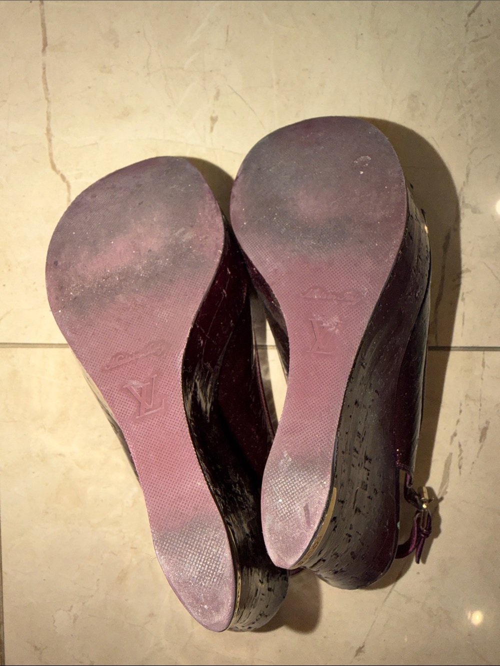 Louis Vuitton Metallic Plum Open-Toe Slingback Heels size 38.5 - Picture 5 of 5